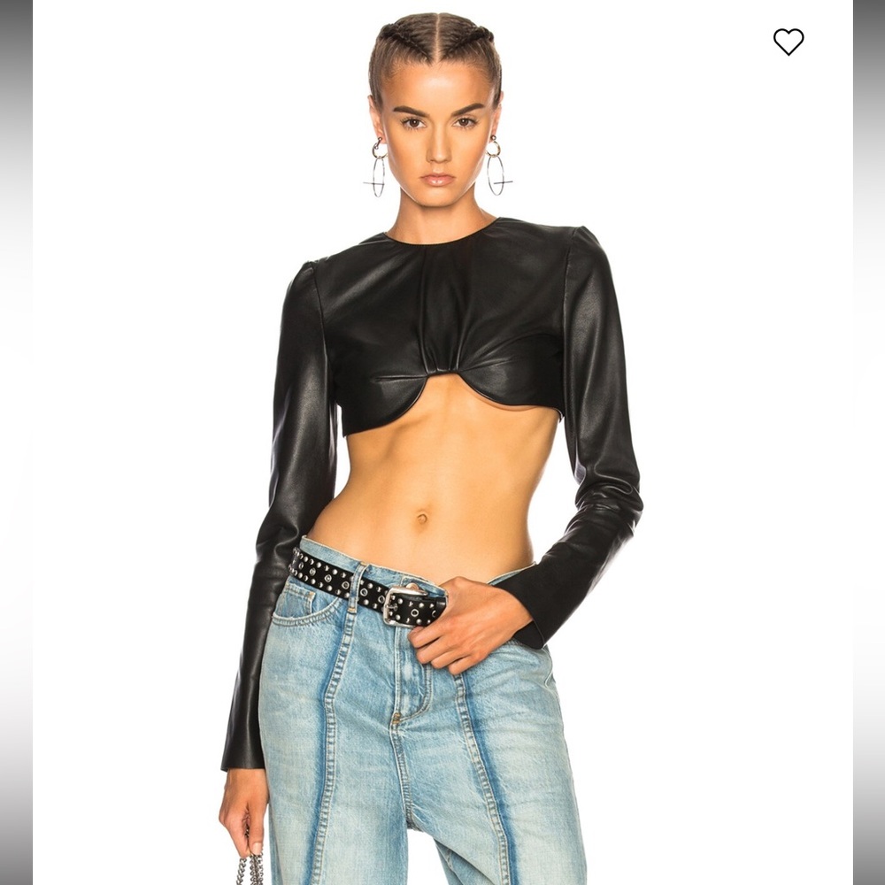 TRE BY NATALIE RATABESI Cropped Long Sleeve Leather Top